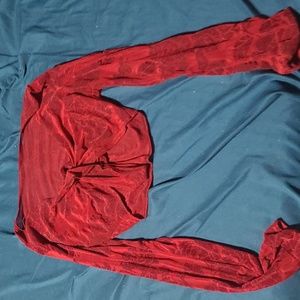 Red rose sheer mesh tie crop top 🌹